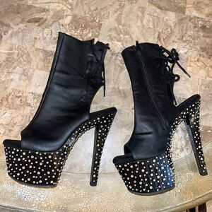 Pleasers pleaser Stardance 1018-7 Open Toe Ankle Boots With Rhinestones Platform